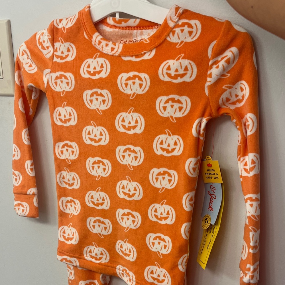 Cat & Jack Orange Pumpkin Pajama Set